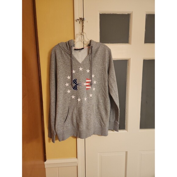 Under Armour Women's Coldgear Loose Fit Gray Pullover Hoodie w/ Flag Size L - Picture 1 of 7